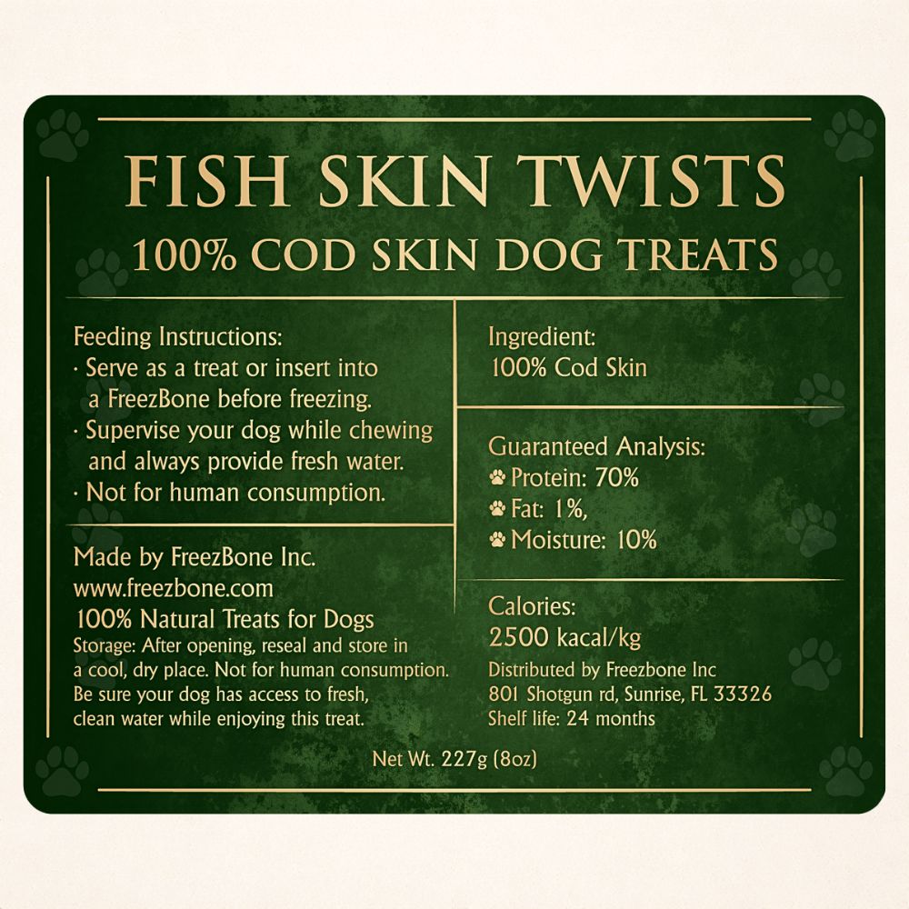 FreezeBone Cod Skin Dog Treats – Single Ingredient Omega-3 Rich Fish Chews(Value Size 8 oz)