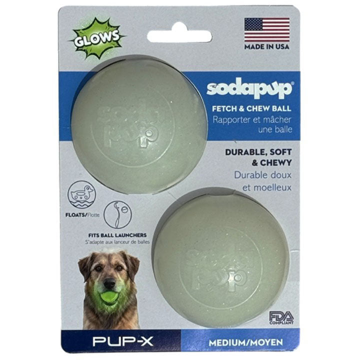 SodaPup Glow in the Dark Glitter Dog Balls – 2-Pack | Soft Rubber Fetch & Treat Toys