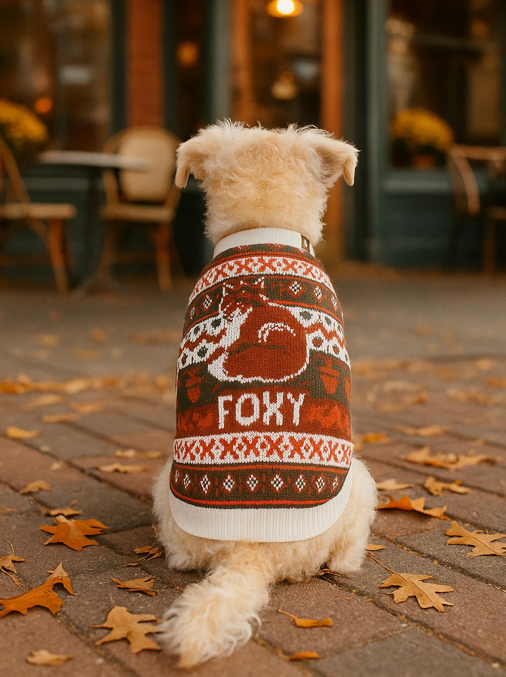 Foxy Cozy Autumn Knit Dog Sweater | Mess-Free Crewneck Pullover