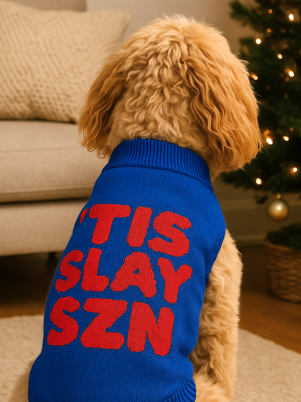 Tis Slay Szn Holiday Chunky Knit Dog Sweater | Festive Short Sleeve Pullover