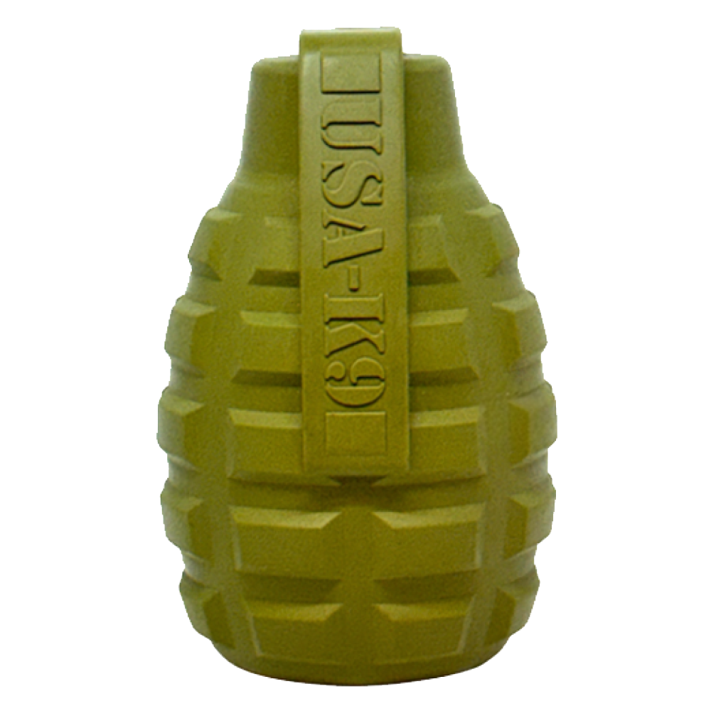 USA-K9 Grenade Treat Dispenser Dog Toy – Made in USA Natural Rubber Extreme Chew Toy for Power Chewers