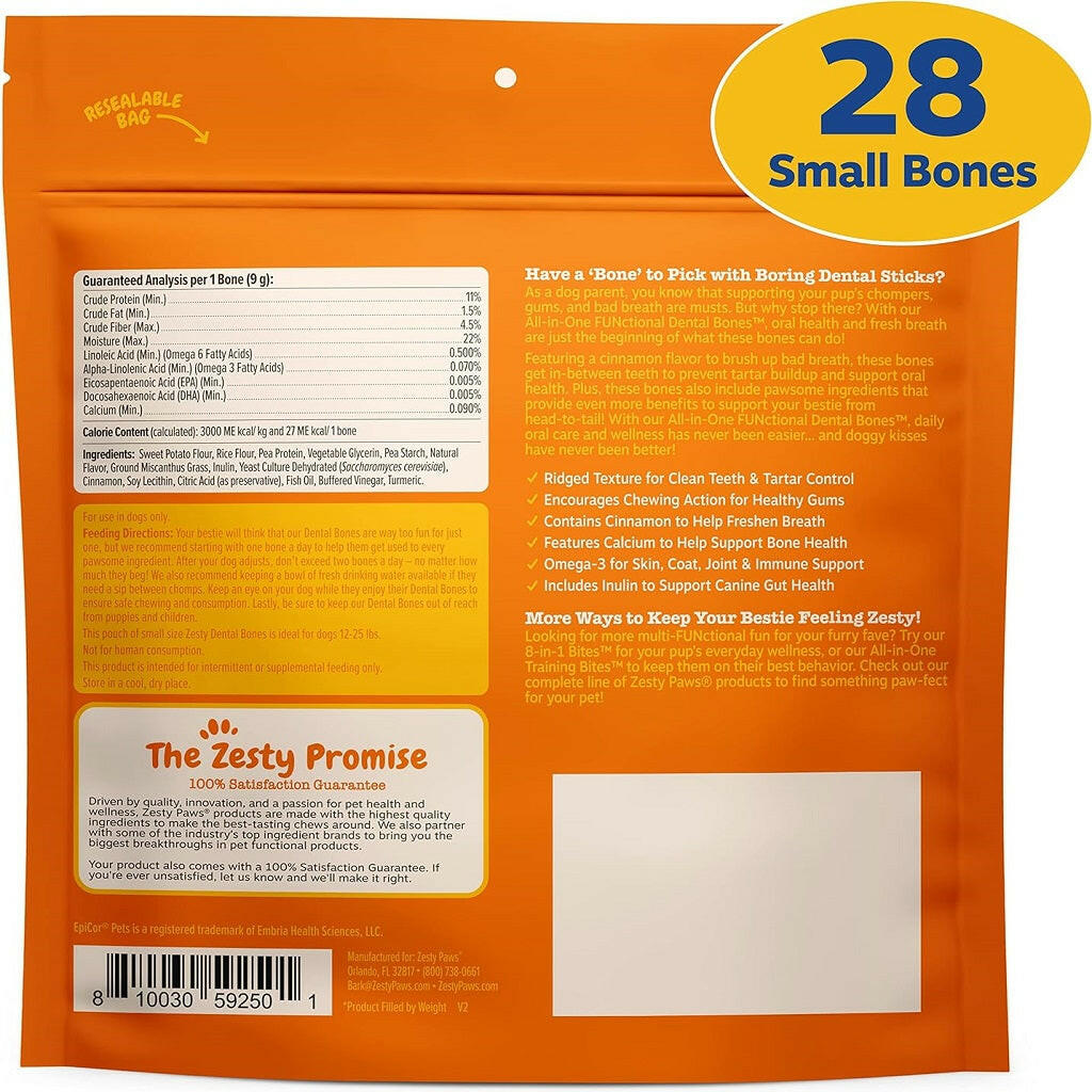 Zesty Paws All-in-One Dental Chews for Small Dogs – Functional Teeth, Breath & Bones (28 Ct)