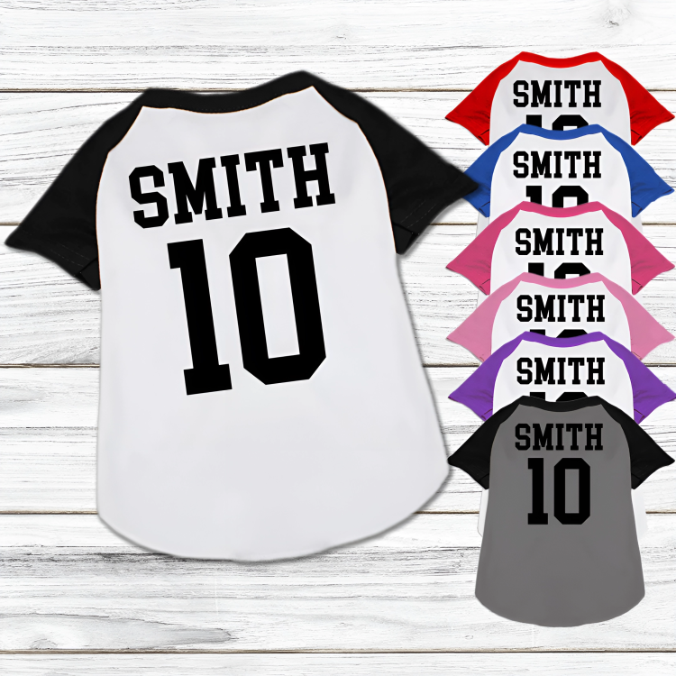 Wiggies' Customizable Pet Raglan Baseball Team Spirit Shirt with "Names & Numbers"