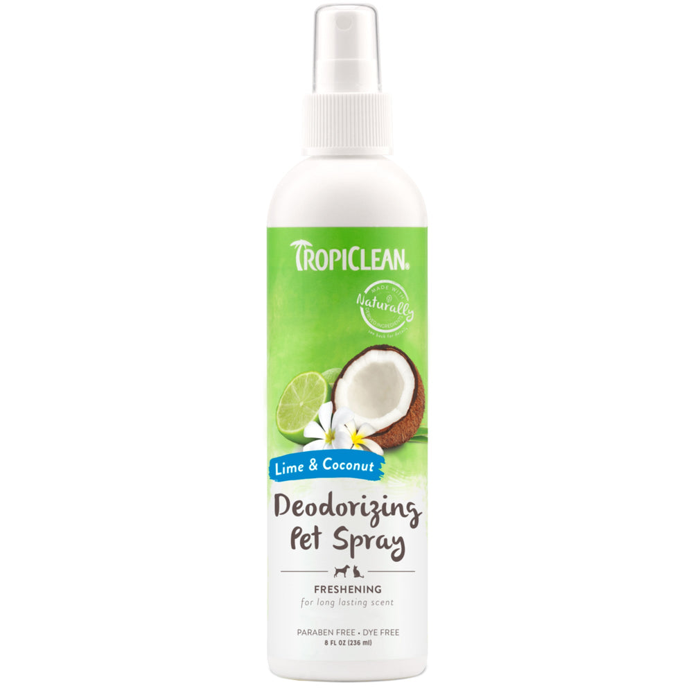 TropiClean Pet Deodorizing Spray Neutralizing & Conditioning Spray for Dogs & Cats – Lime & Coconut Scent, (8oz)