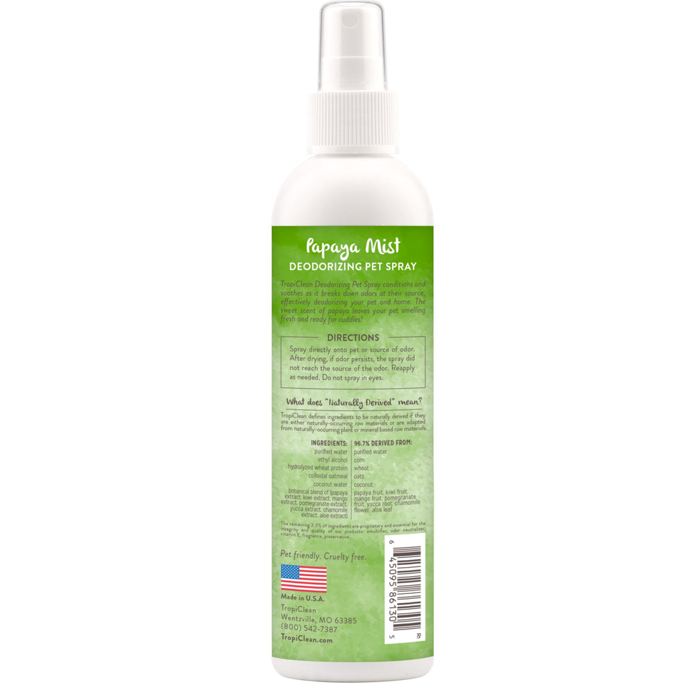 TropiClean Pet Deodorizing Spray-Papaya Neutralizing & Conditioning Spray for Dogs & Cats (8oz)
