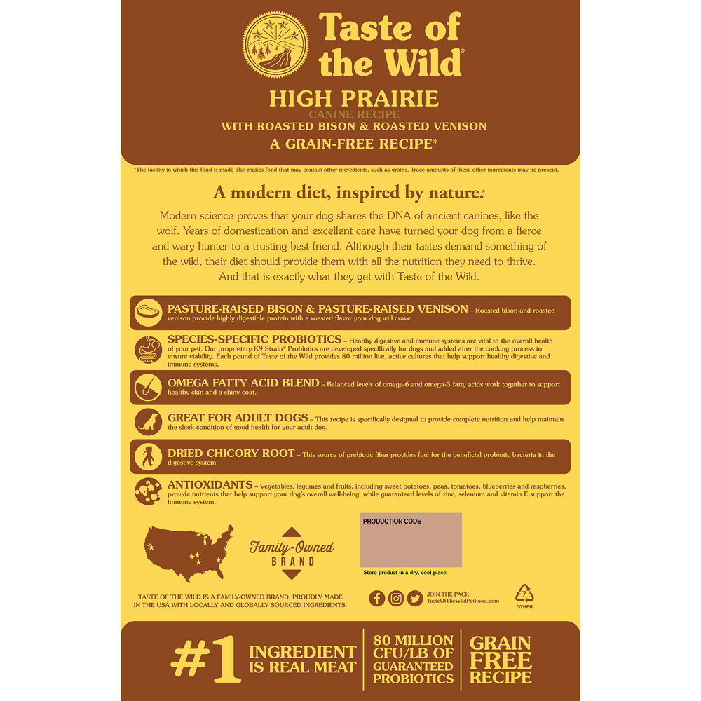 Taste of the Wild High Prairie Dog Food – Roasted Bison & Venison, Grain-Free for Adult Dogs
