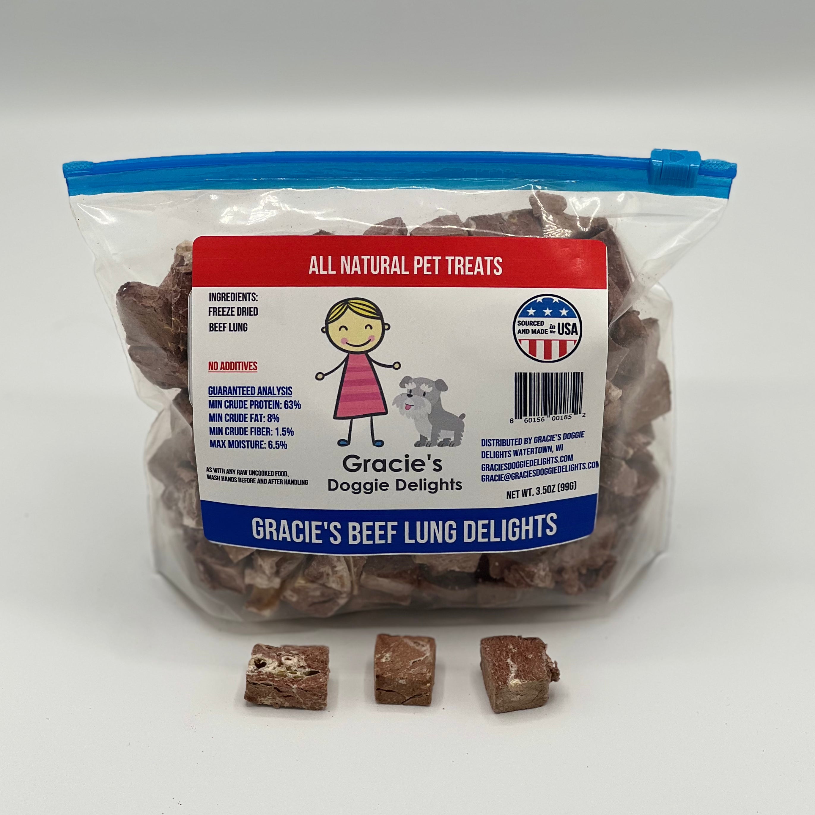 Gracie’s Freeze-Dried Beef Lung Treats – Single Ingredient & High Protein