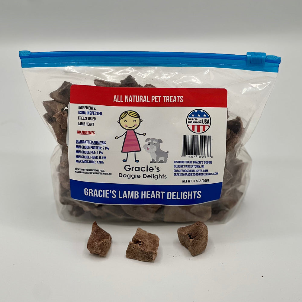 Gracie’s Lamb Heart Delights – Freeze-Dried Single-Ingredient Dog Treats