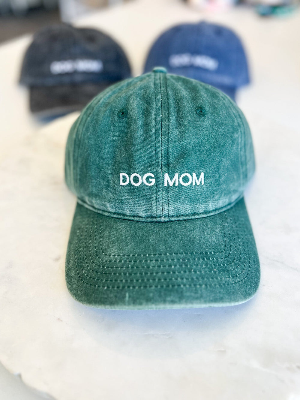 Dog Mom Embroidered Vintage Baseball Hat – Green, Adjustable Cotton Cap