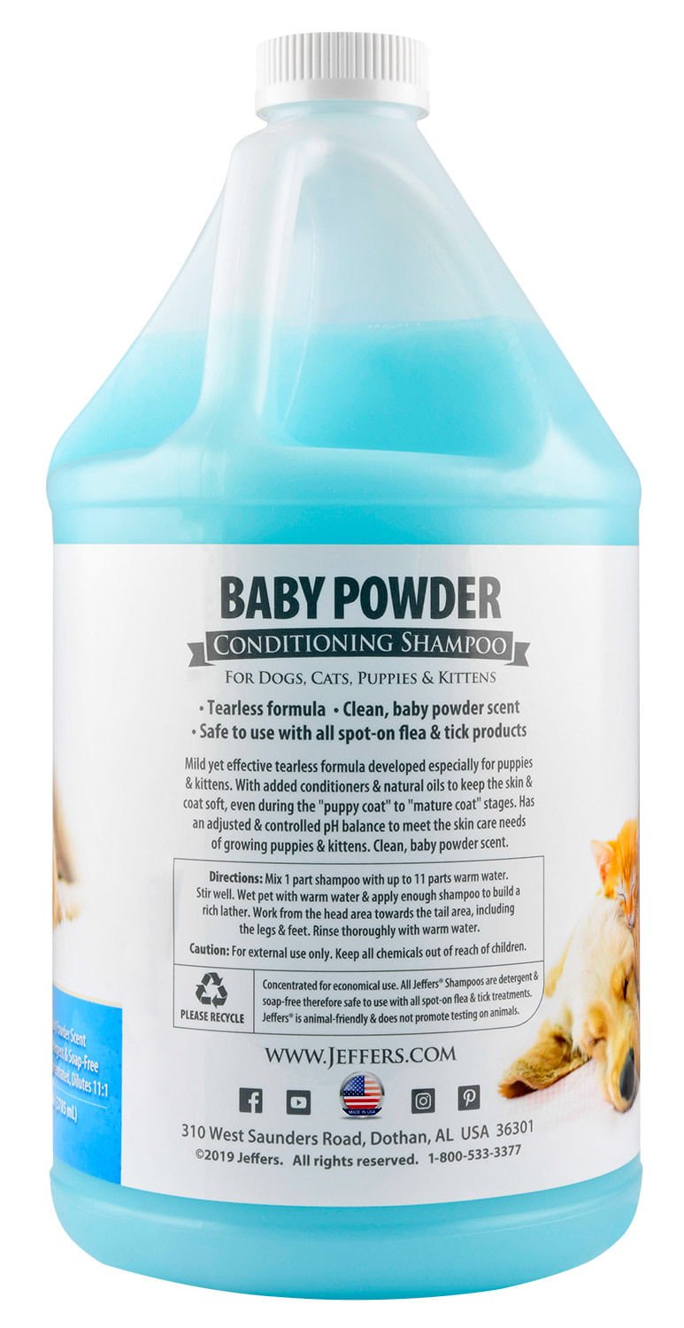 Jeffers Pet Baby Powder Tearless Conditioning Shampoo – 11:1 Concentrated Shampoo for Puppies & Kittens