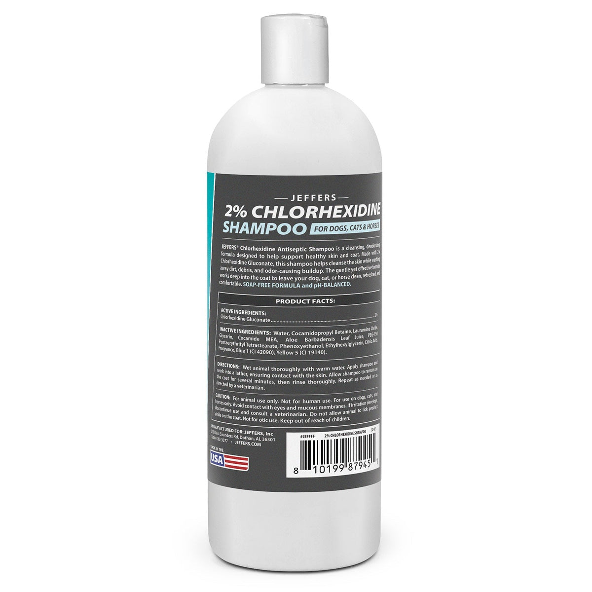 Jeffers 2% Chlorhexidine Medicated Shampoo – Antiseptic Skin & Coat Shampoo for Dogs, Cats & Horses