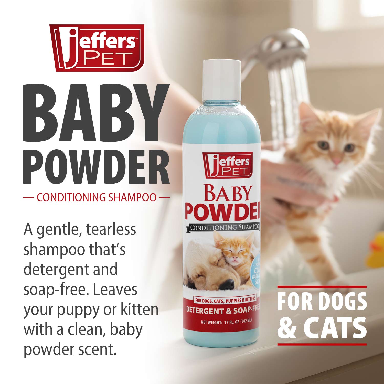 Jeffers Pet Baby Powder Tearless Conditioning Shampoo – 11:1 Concentrated Shampoo for Puppies & Kittens