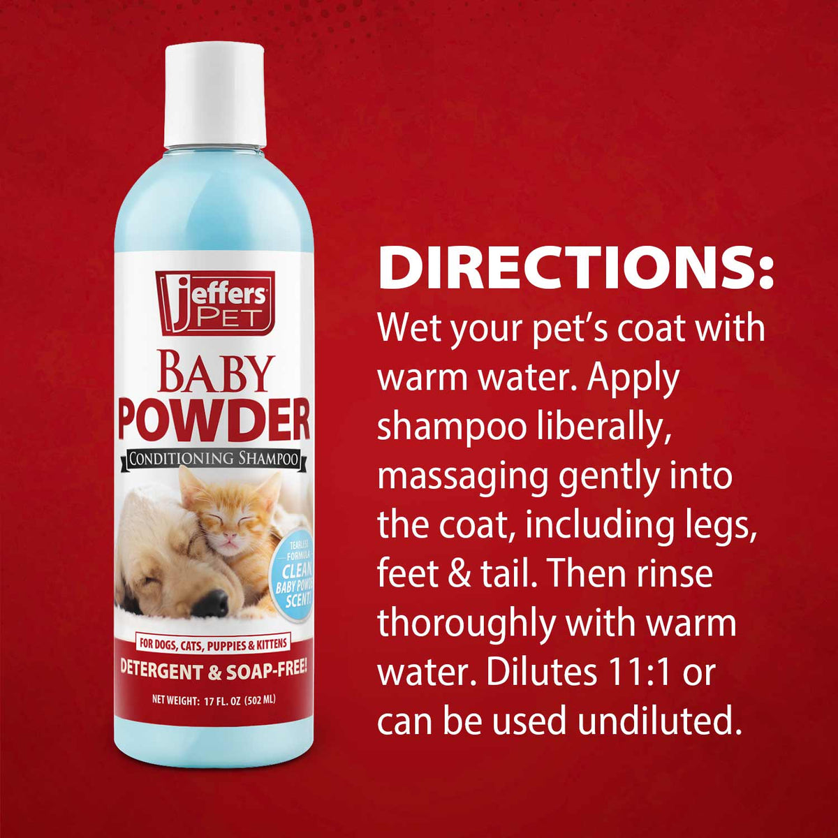 Jeffers Pet Baby Powder Tearless Conditioning Shampoo – 11:1 Concentrated Shampoo for Puppies & Kittens