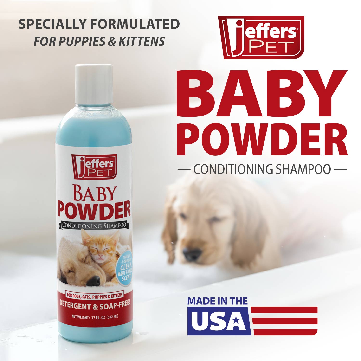 Jeffers Pet Baby Powder Tearless Conditioning Shampoo – 11:1 Concentrated Shampoo for Puppies & Kittens