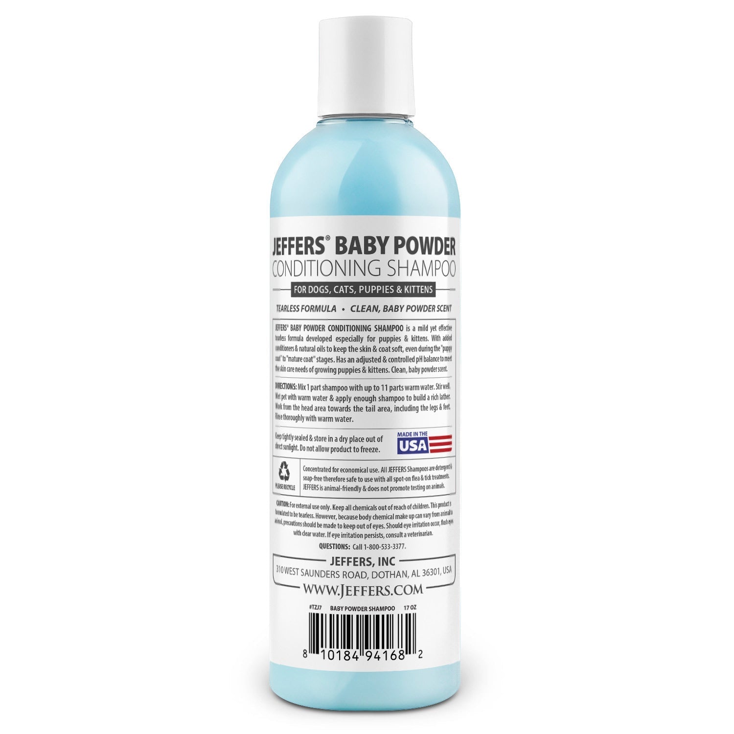 Jeffers Pet Baby Powder Tearless Conditioning Shampoo – 11:1 Concentrated Shampoo for Puppies & Kittens