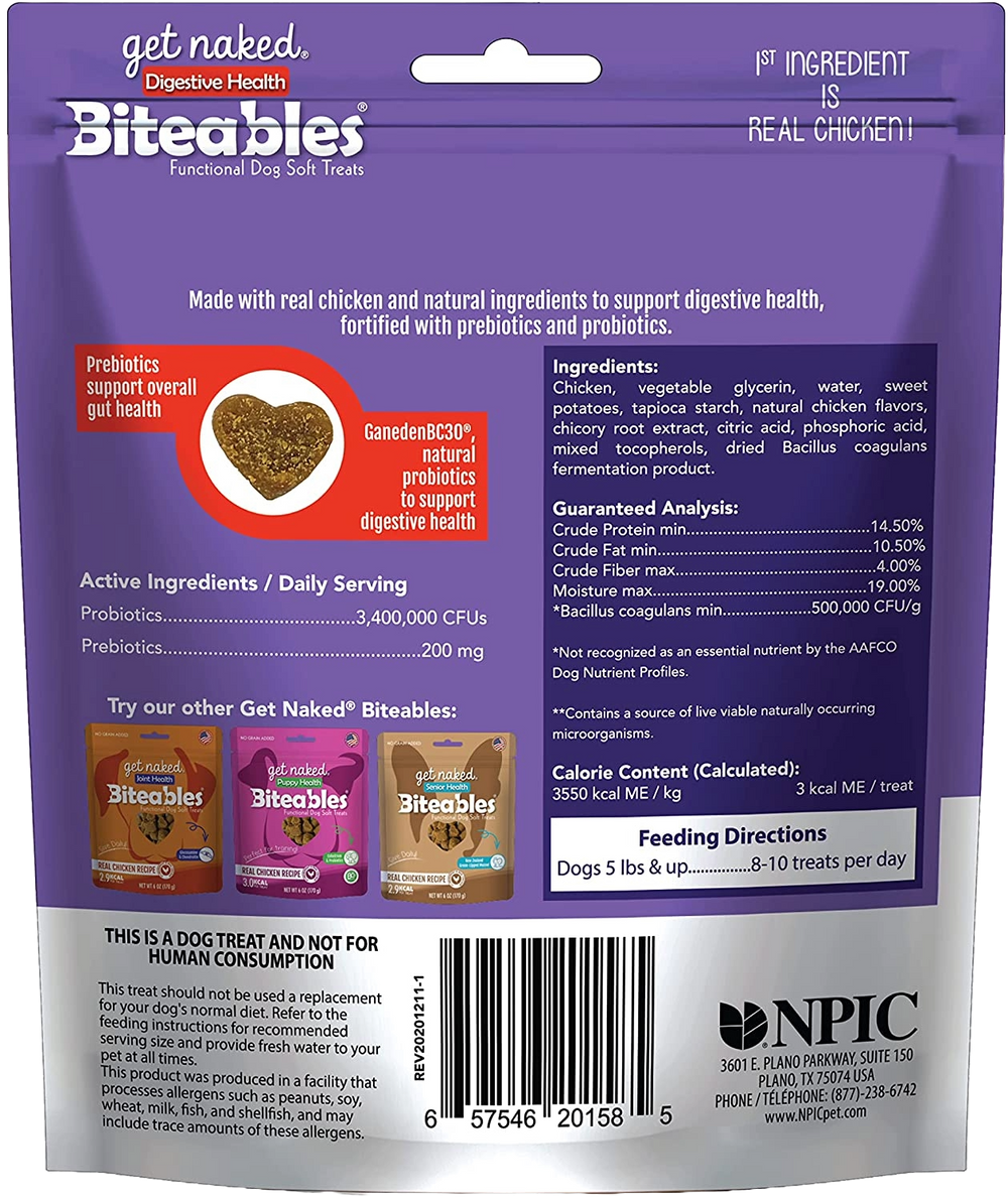 Get Naked Digestive Health Dog Treats – Chicken Flavor Natural Chews for Gut Support - 5oz