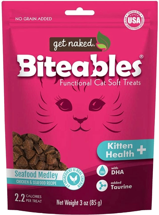 Get Naked Kitten Health Biteables – Seafood Medley Flavor 3oz | Soft Treats for Growing Cats