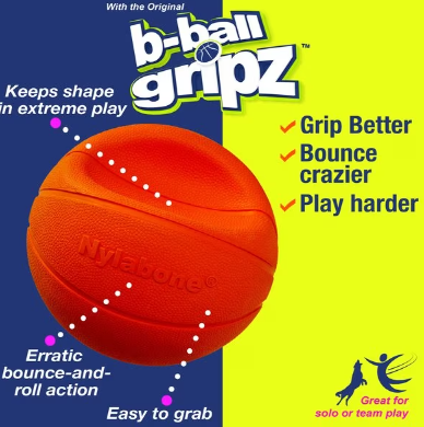 Nylabone Power Play B-Ball Gripz – Durable Interactive Basketball Dog Toy for Fetch & Chewing