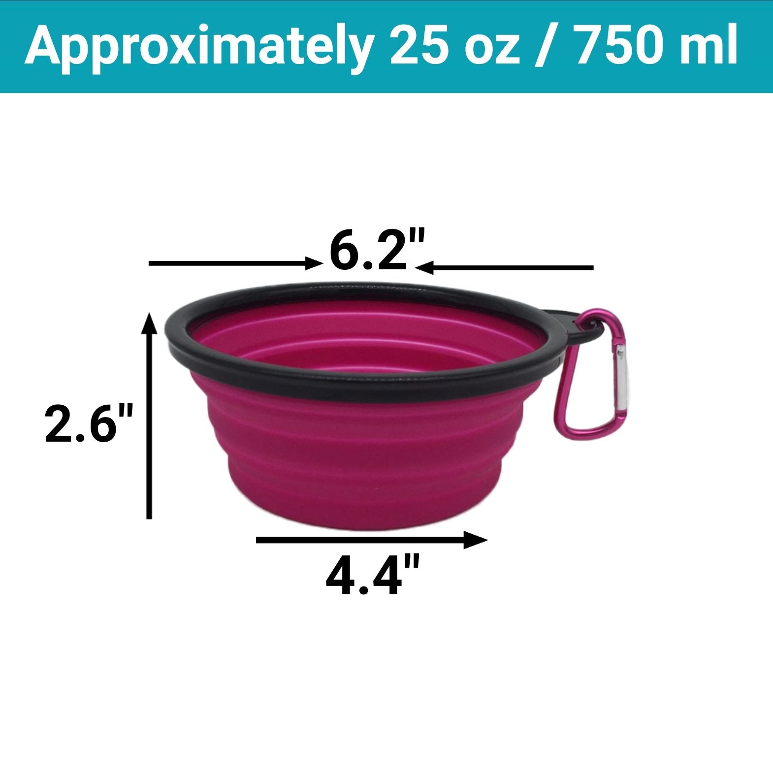 Mr. Peanut’s XL 3-Pack Collapsible Silicone Pet Bowls (25oz) with Matching Carabiner Clips
