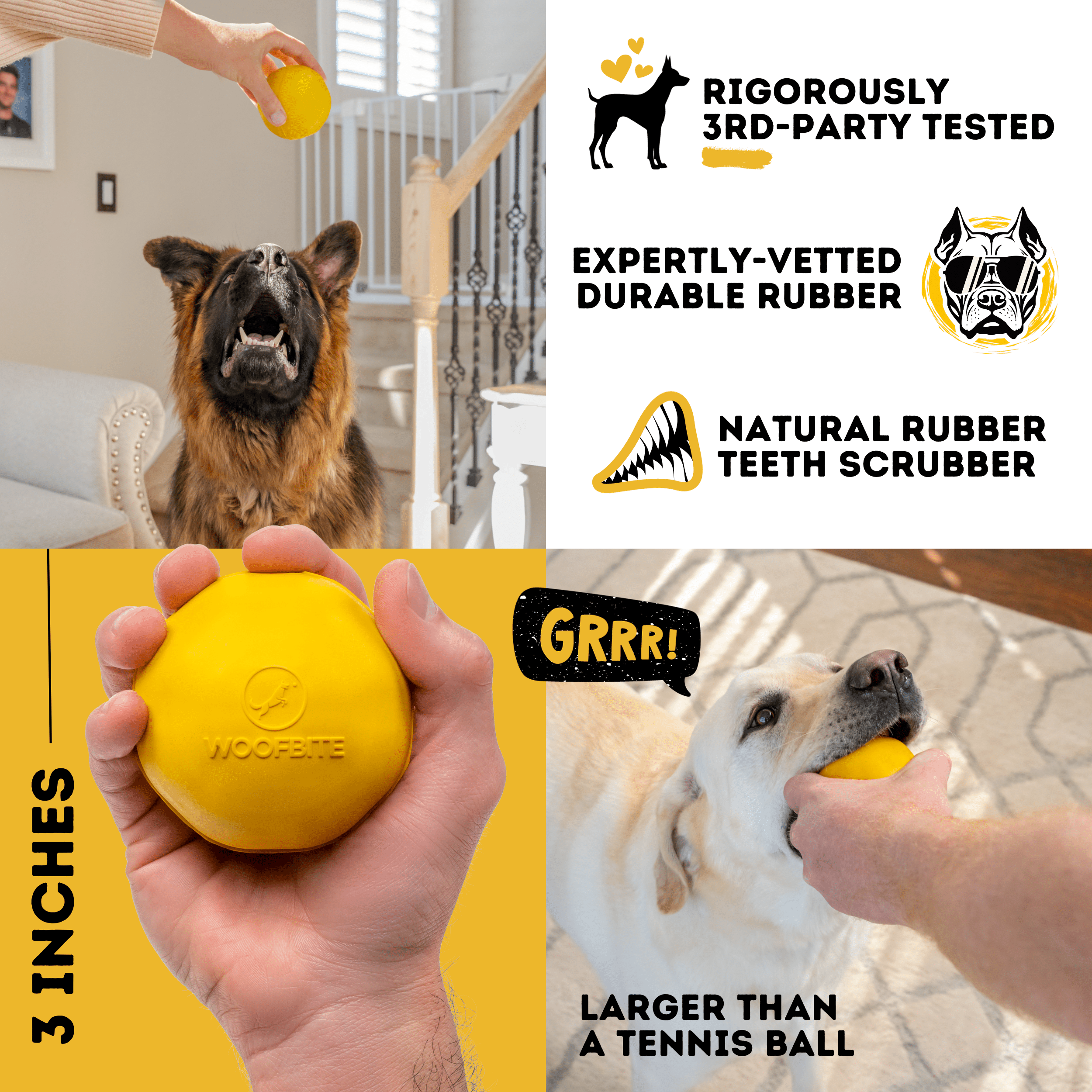 WOOFBITE Durable Rubber Dog Toy – Heavy-Duty Ball for Aggressive Chewers