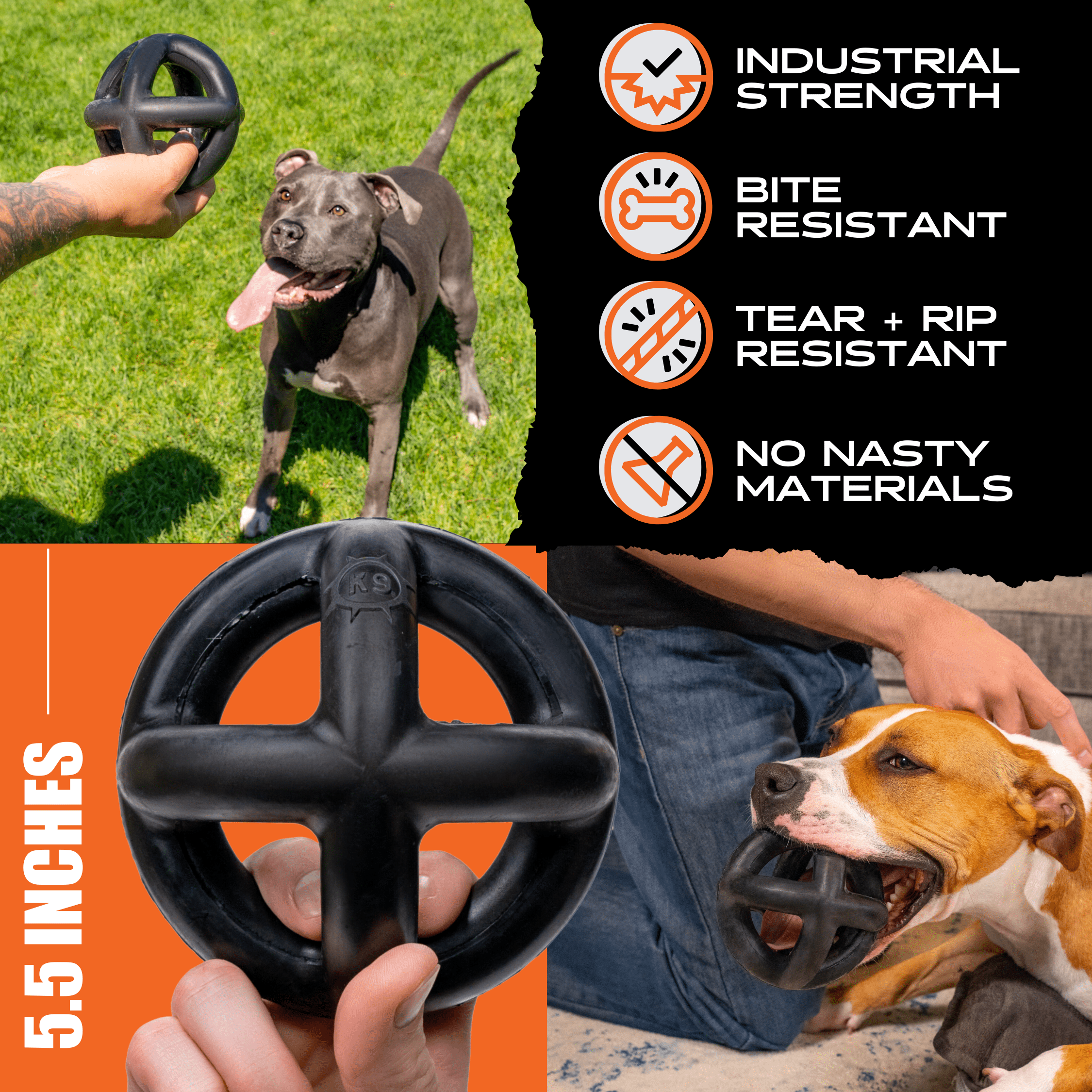 Monster K9® Indestructible Ring Ball Chew Toy for Aggressive Chewers (Medium–Large Dogs)