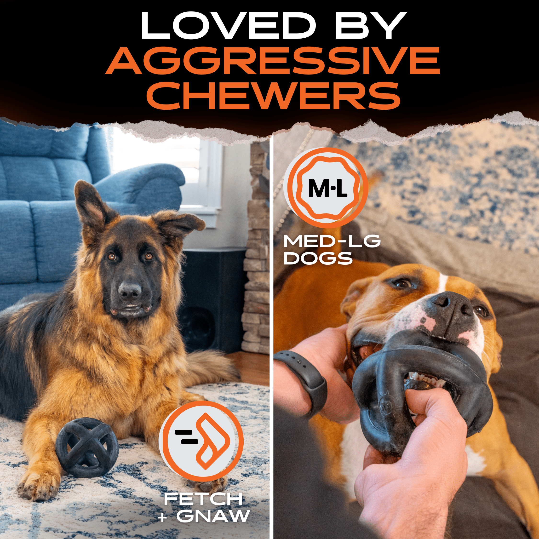 Monster K9® Indestructible Ring Ball Chew Toy for Aggressive Chewers (Medium–Large Dogs)