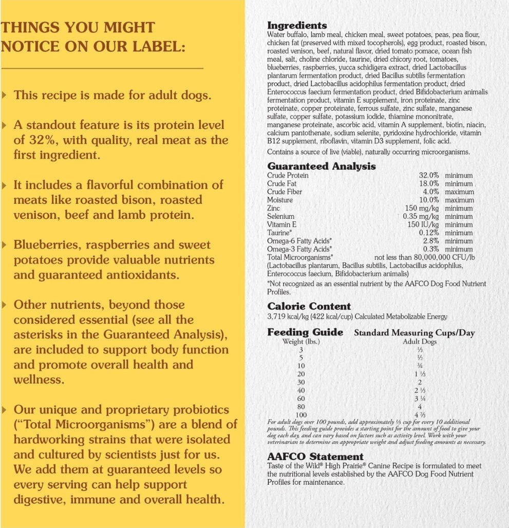Taste of the Wild High Prairie Dog Food – Roasted Bison & Venison, Grain-Free for Adult Dogs