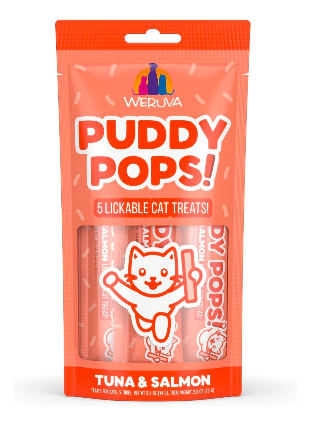 Weruva Puddy Pops Tuna & Salmon Lickable Cat Treats – Hydrating High-Protein Cat Treat Tubes