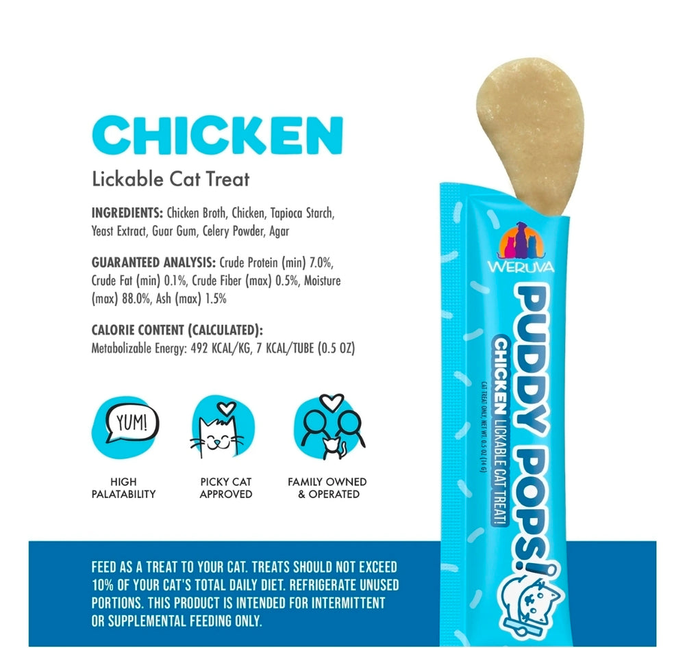 Weruva Puddy Pops Chicken Lickable Cat Treats – Hydrating High-Protein Cat Treat Tubes