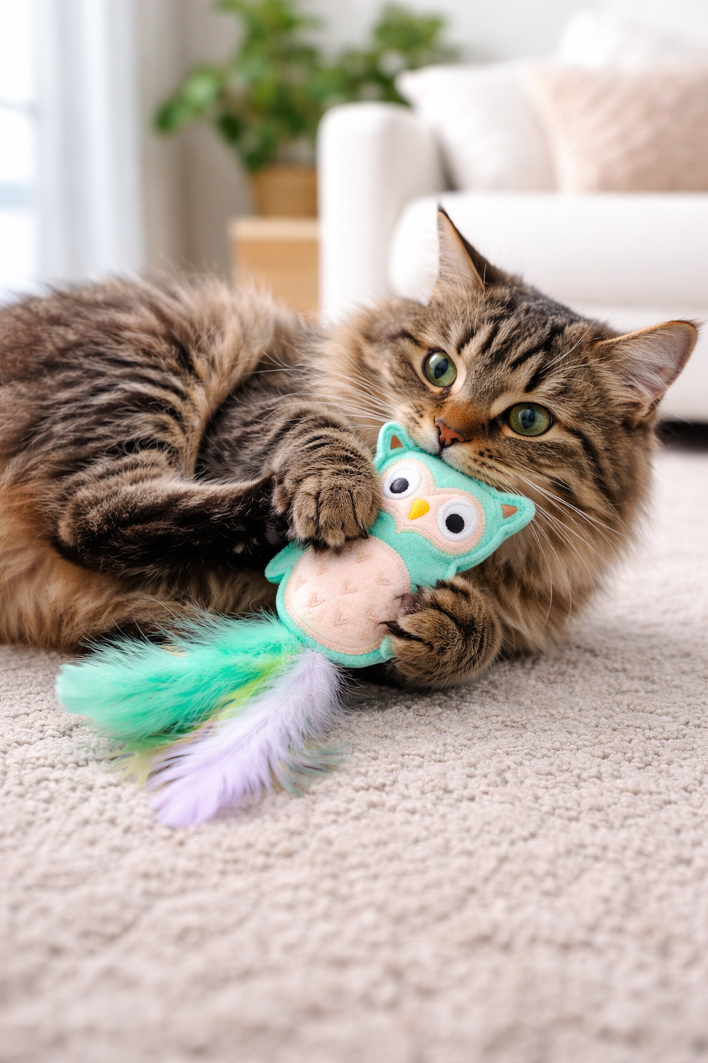 Multipet Owl Cat Toy with Catnip & Crinkle – Plush Feather Cat Toy (3.35")