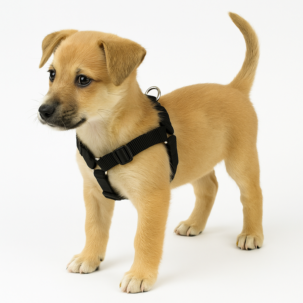 2 Hounds Design MINI Freedom No-Pull Dog Harness – Black with Yellow Dog Design Patterns For Small Dogs (13–16")