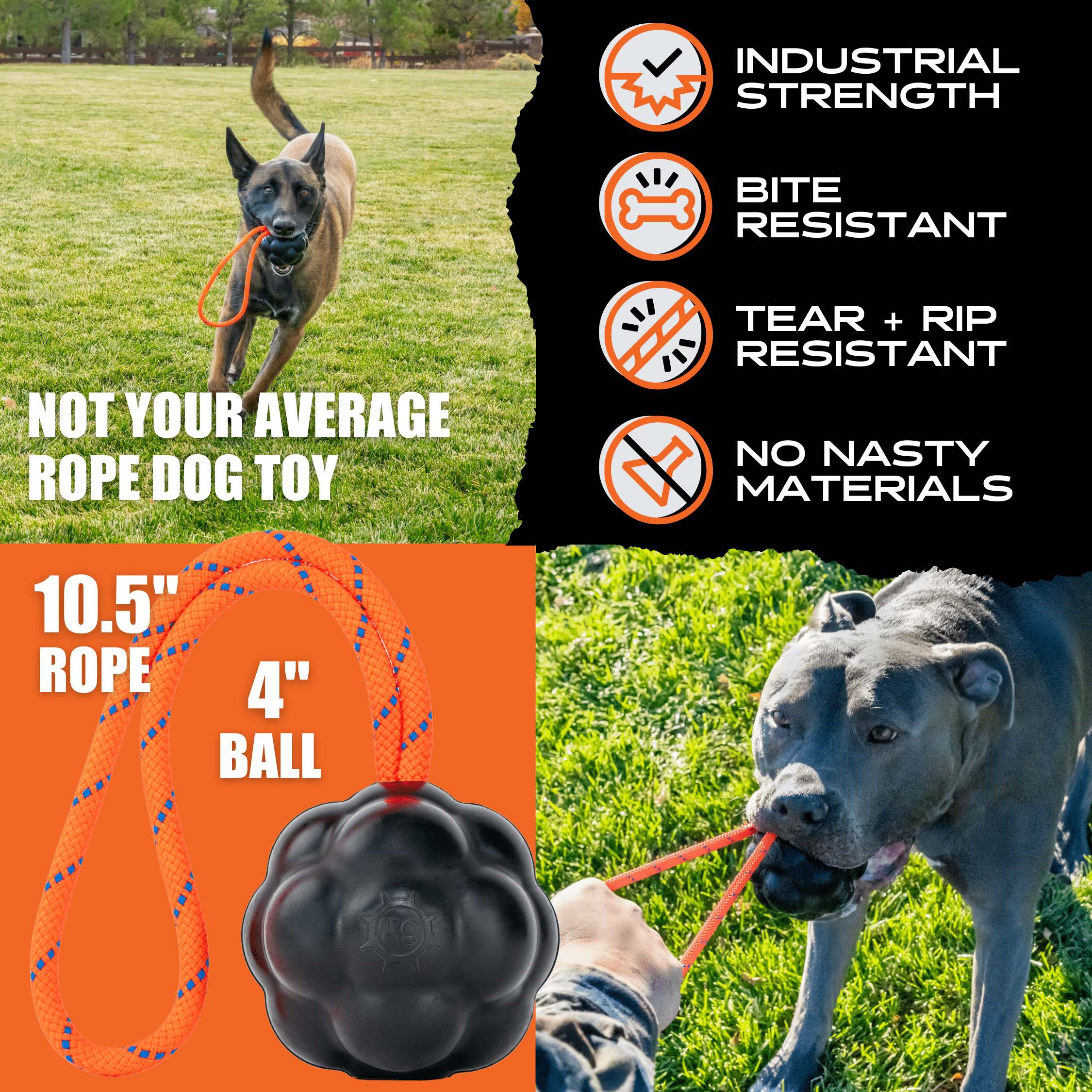 Rumble Rope Ball – Durable Natural Rubber & Rope Interactive Dog Toy