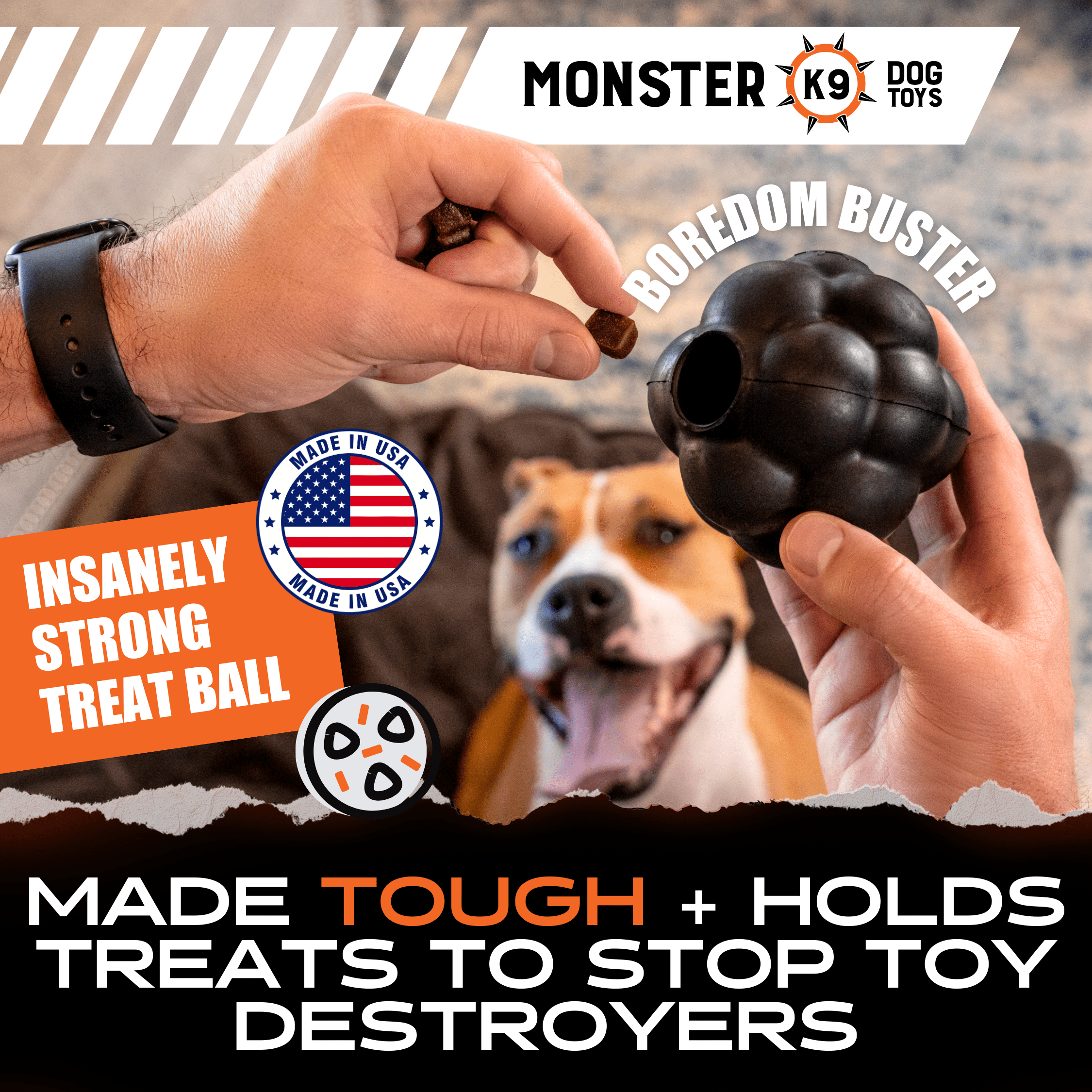 Monster K9® Indestructible Rubber Ball Dog Toy – Ultra-Durable Natural Rubber Chew Toy for Aggressive Chewers