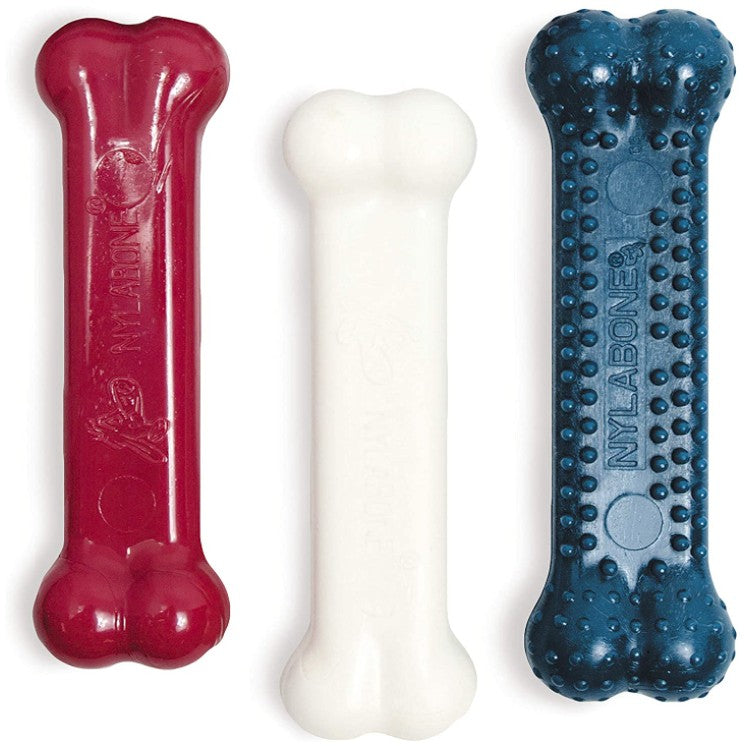 Nylabone Dura Chew Tough Dog Chew Toy Variety Pack – Long-Lasting Peanut Butter, Chicken & Bacon Flavors