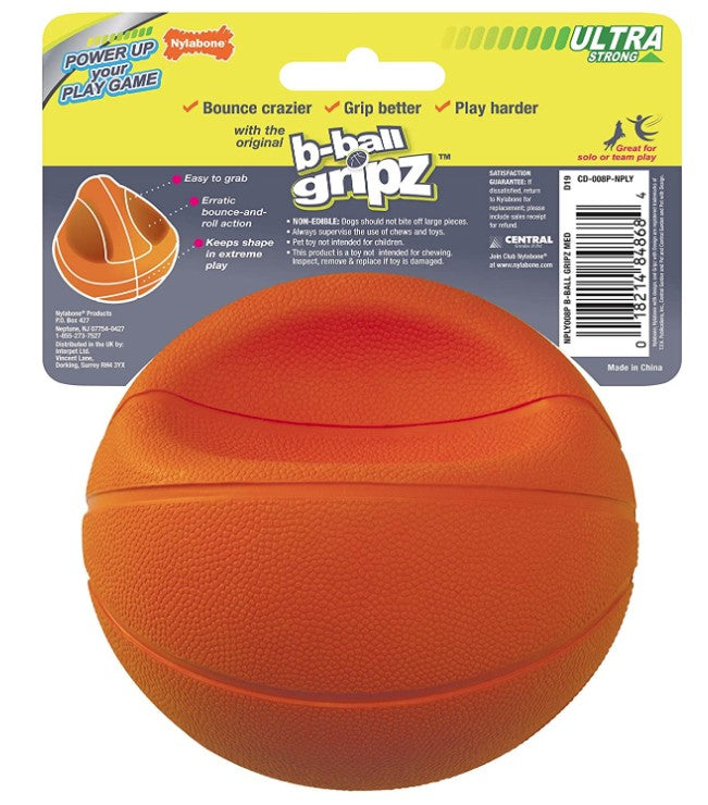 Nylabone Power Play B-Ball Gripz – Durable Interactive Basketball Dog Toy for Fetch & Chewing